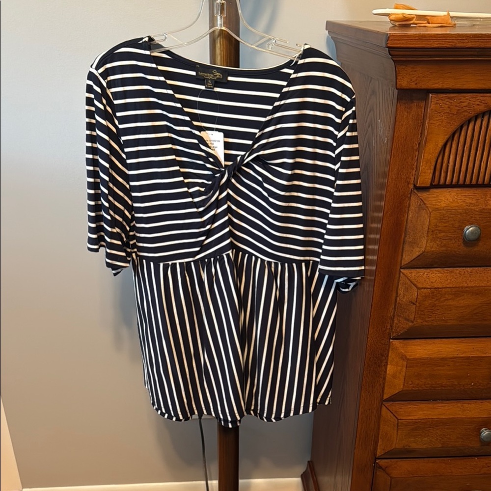 Suzanne Betro Navy and White Striped Blouse